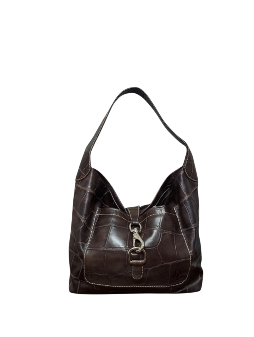 Dooney & Bourke Denison Logo Lock Sac Croc Embossed Leather Hobo Like New Cond